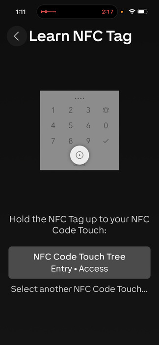 Loxone app: Add an access code or NFC tag