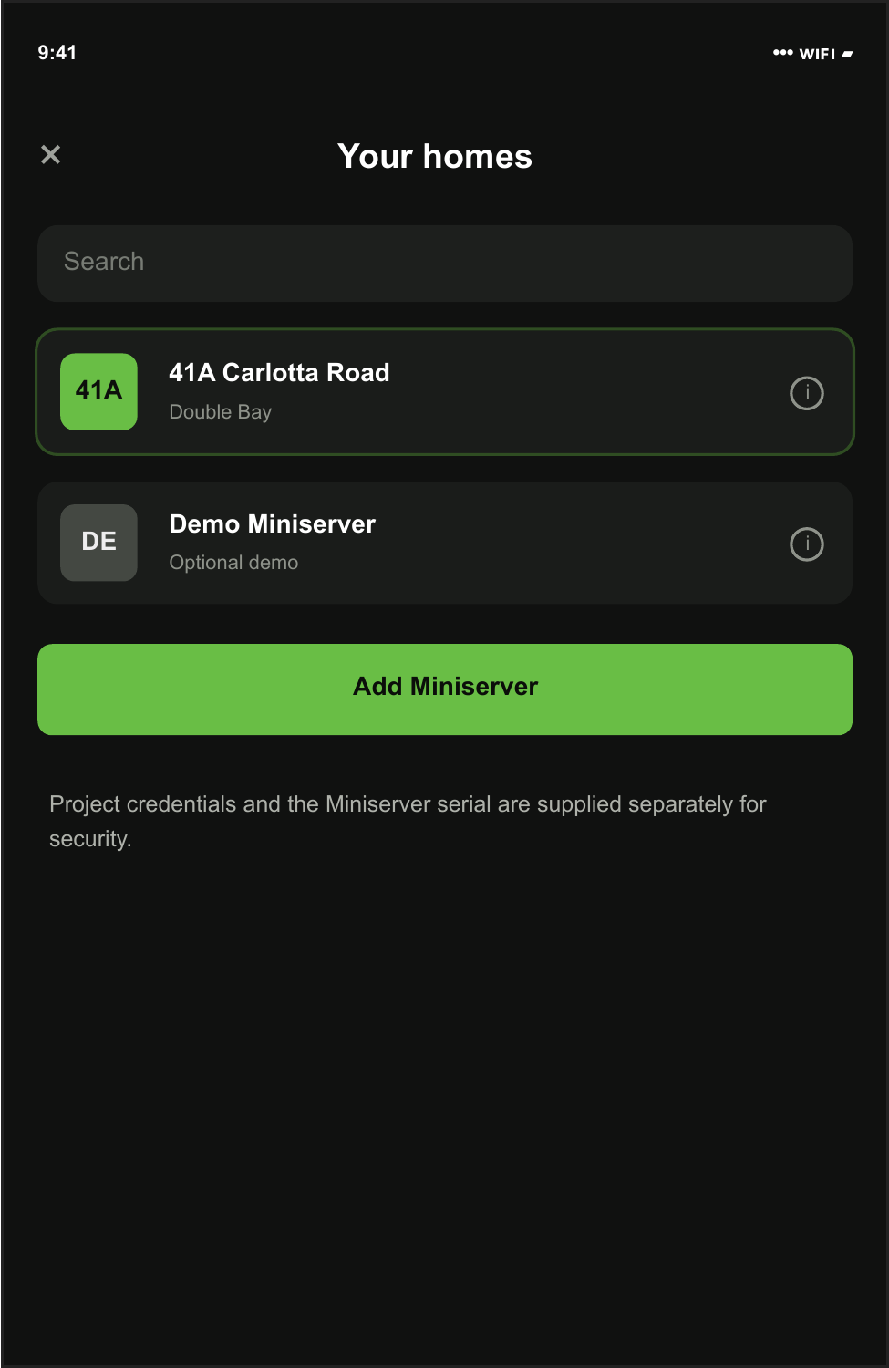 Loxone app project screen for 41A Carlotta Road
