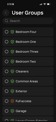 Loxone app: Choose access groups