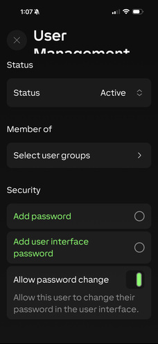 Loxone app: Set security